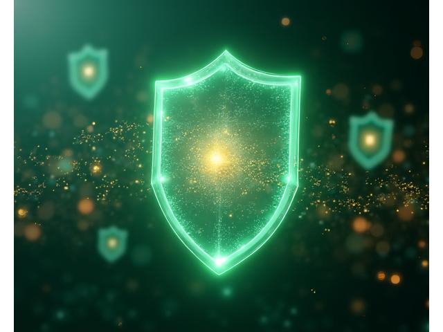 Abstract representation of data security and privacy, showing an interlocking shield icon